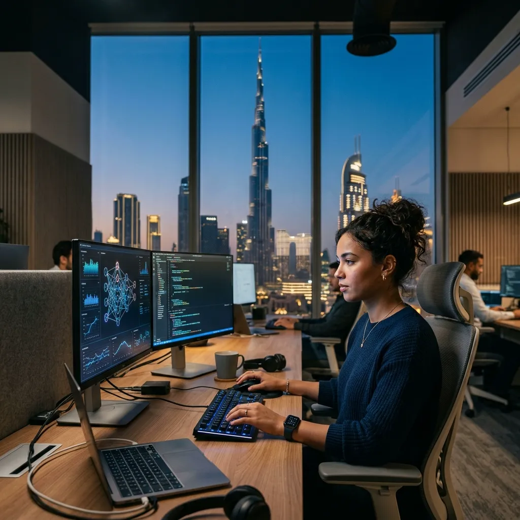 AI Engineer working in a high-tech Dubai office