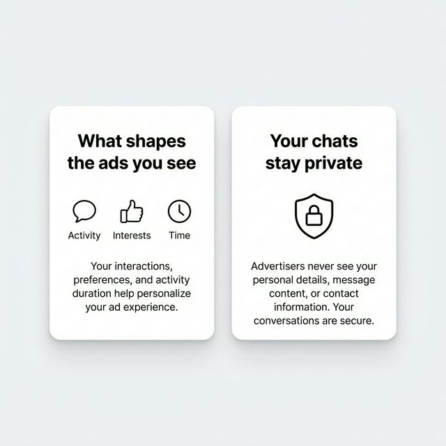 Infographic explaining how ChatGPT ads are shaped and privacy protections