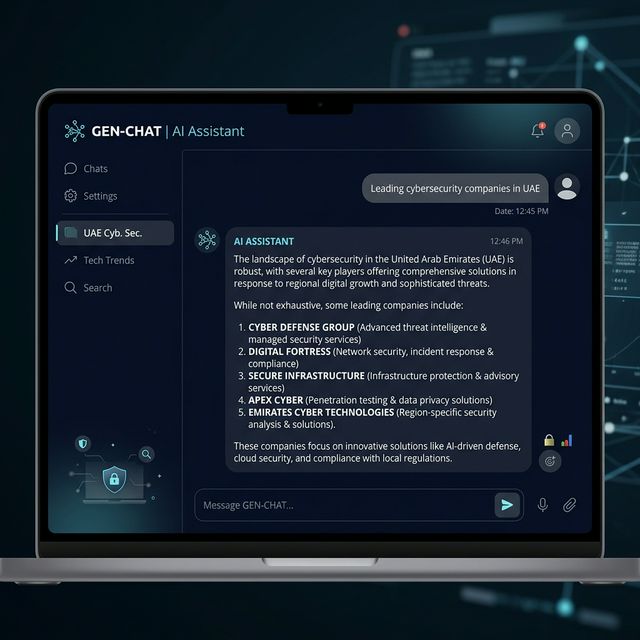 ChatGPT AI assistant interface showing a brand category query for UAE cybersecurity companies
