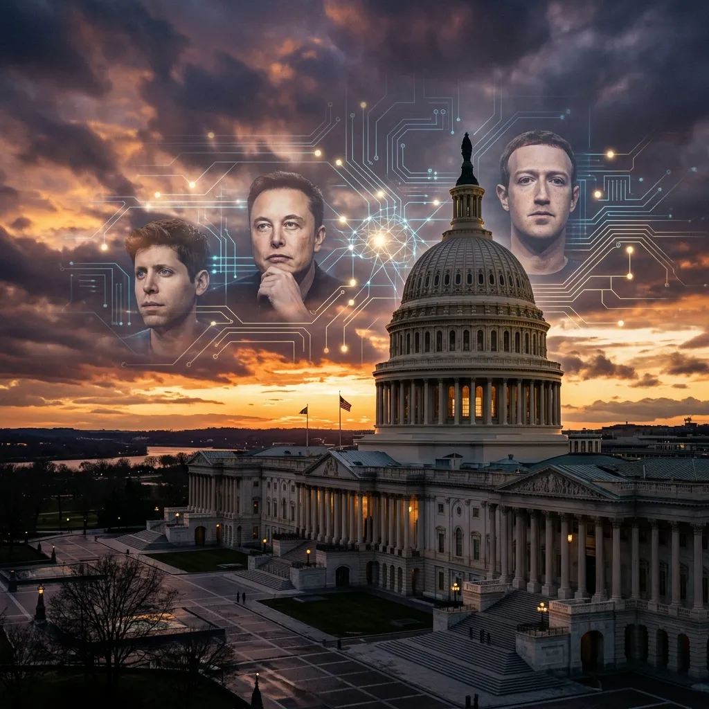 The US Capitol with digital tech titan overlay