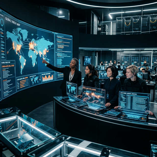 Women leaders in cybersecurity command center